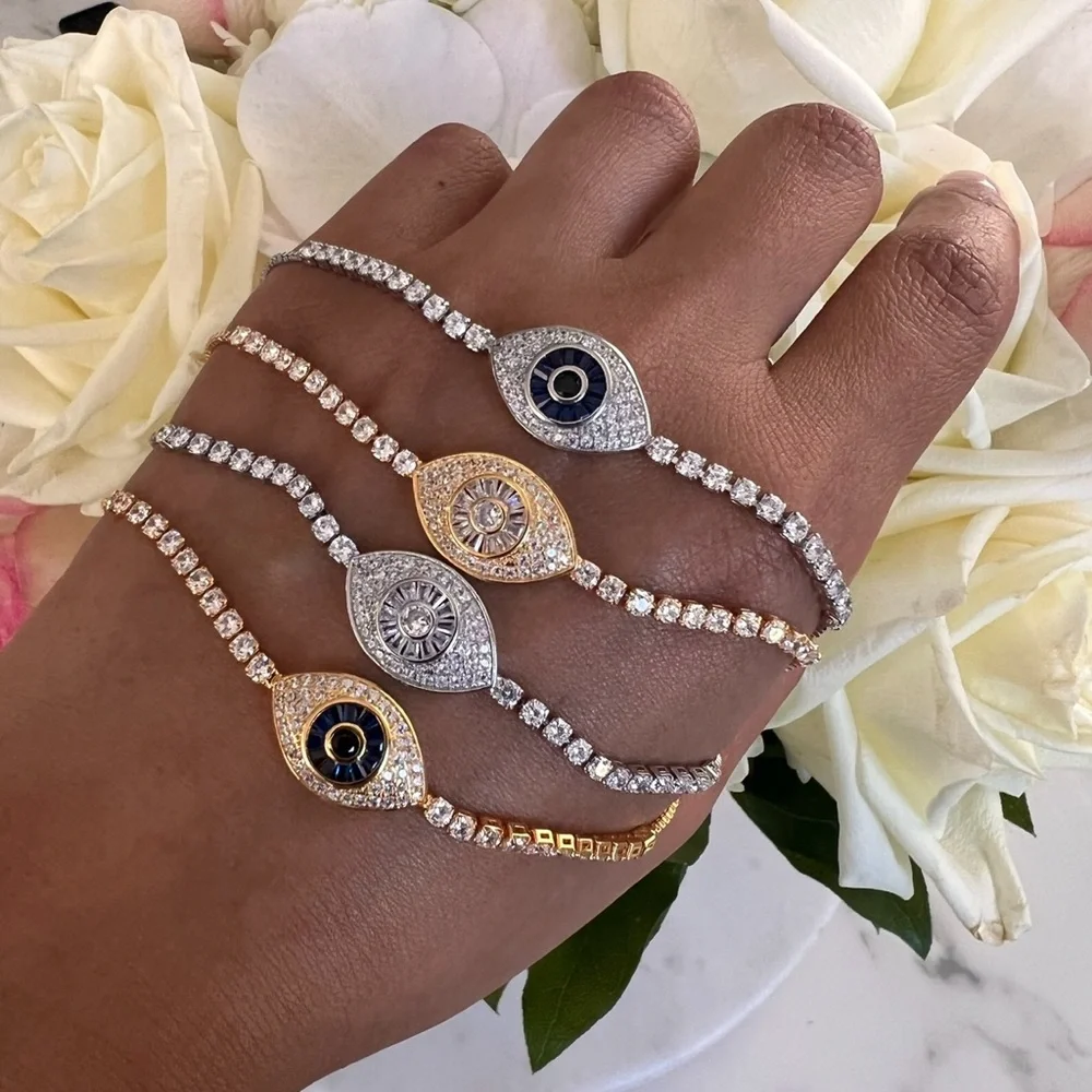 Silver evil eye bracelets with Swarovski crystals - Picture 4 of 5